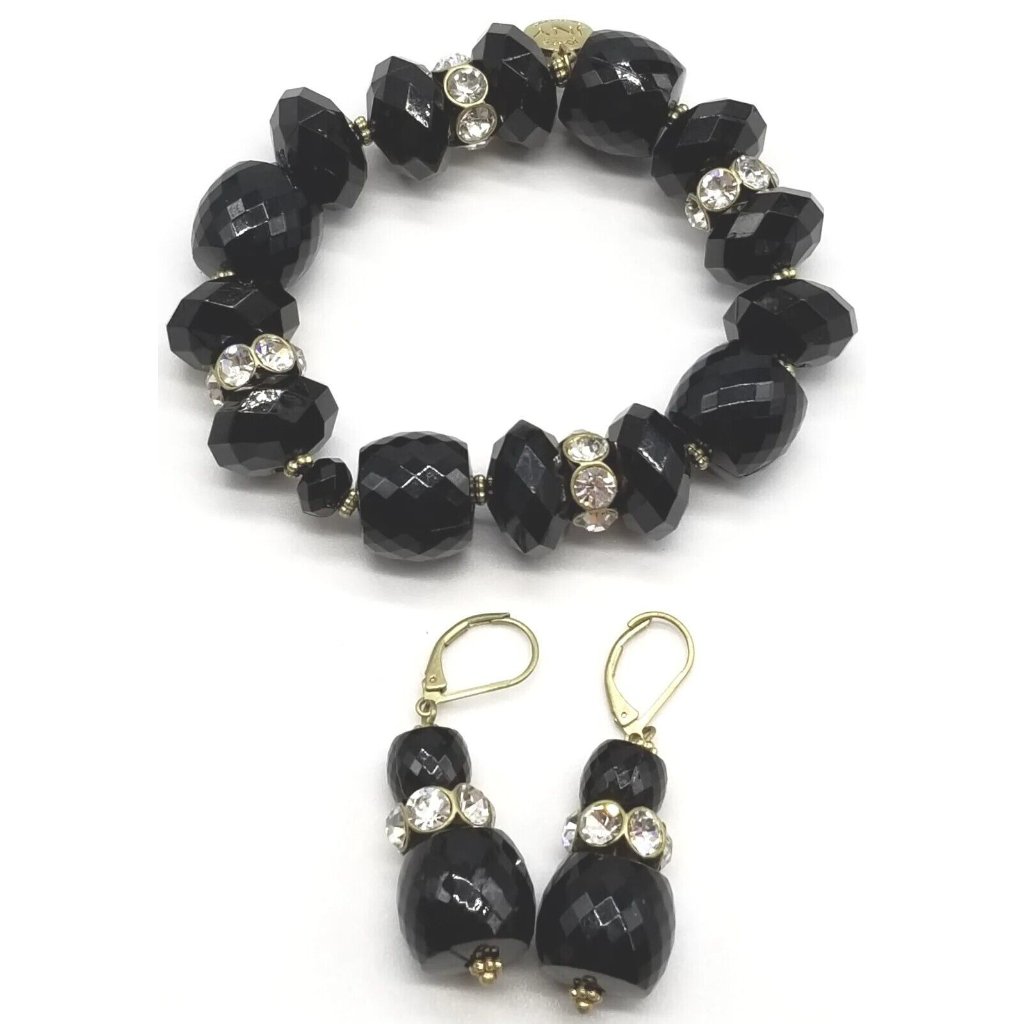 Jones New York Black Acrylic Rhinestone Stretch Bracelet Earring Set